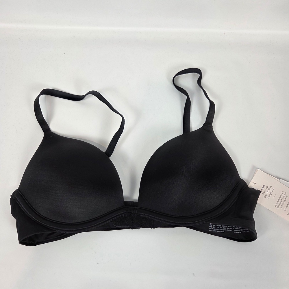 Auden Minimalist Black Smooth Push-Up Comfort Wire Plunge Bra 32B NWT